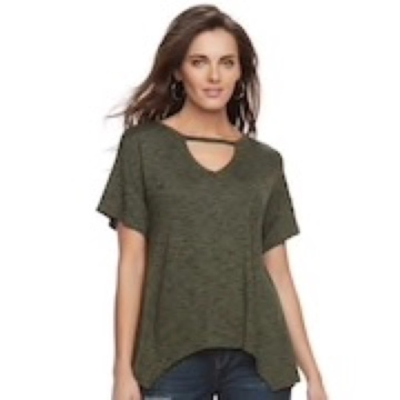 Juicy Couture Tops - JUICY COUTURE Olive Green Shark-Bite Top | Short Flutter Sleeve Spandex | Small